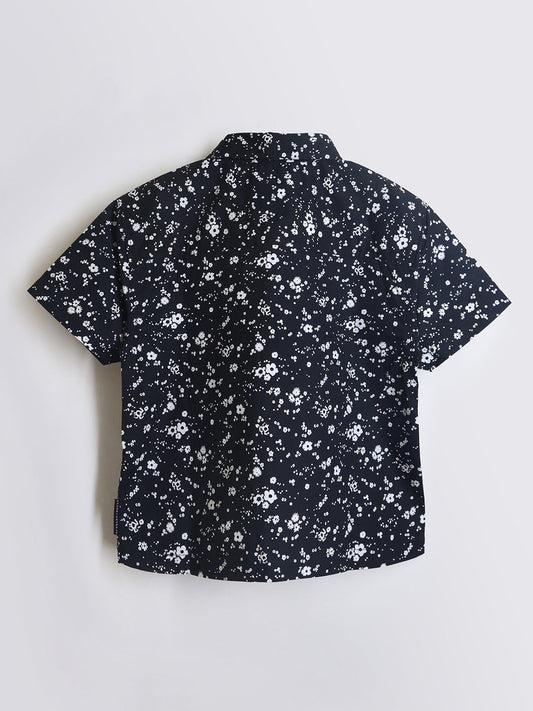 Cherry Crumble White & Black Floral Playful-Classic Summer Shirt