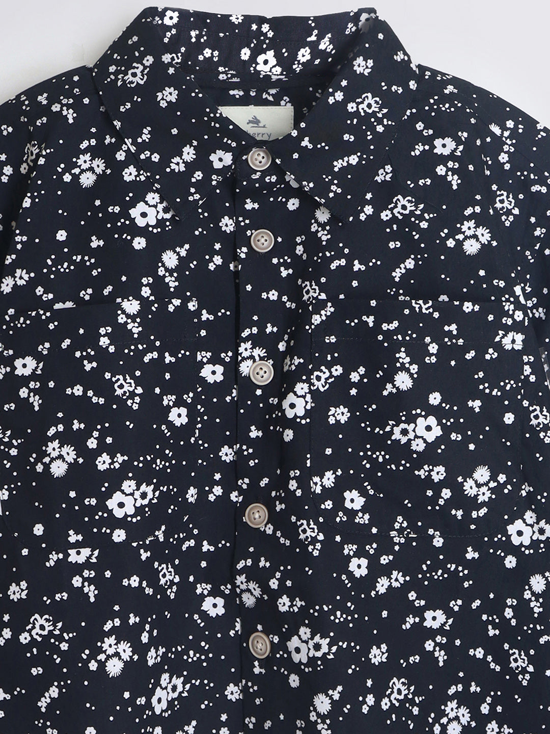Cherry Crumble White & Black Floral Playful-Classic Summer Shirt