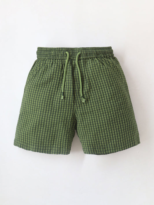 Cherry Crumble Olive Gingham Breezy-Luxe Summer Shorts