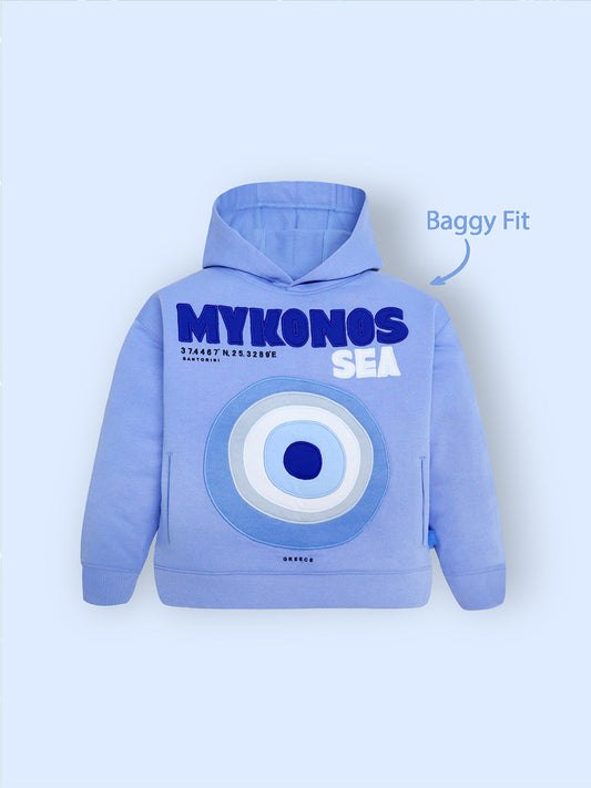 Cherry Crumble Blue Solid Applique Embroidered Snug Classic Hoodie