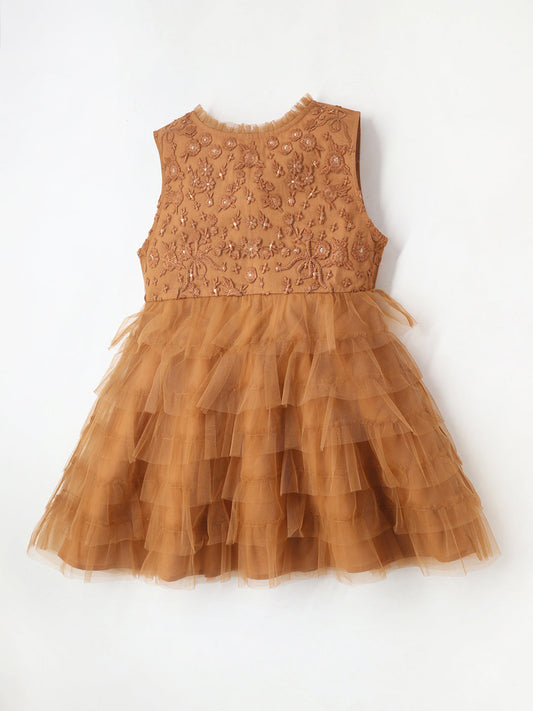 Cherry Crumble Rust Solid Embroidered Adorable Smart Dress