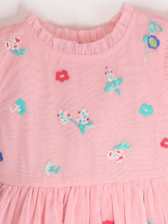 Cherry Crumble Pink Solid Embroidered Lovely Stylish Dress