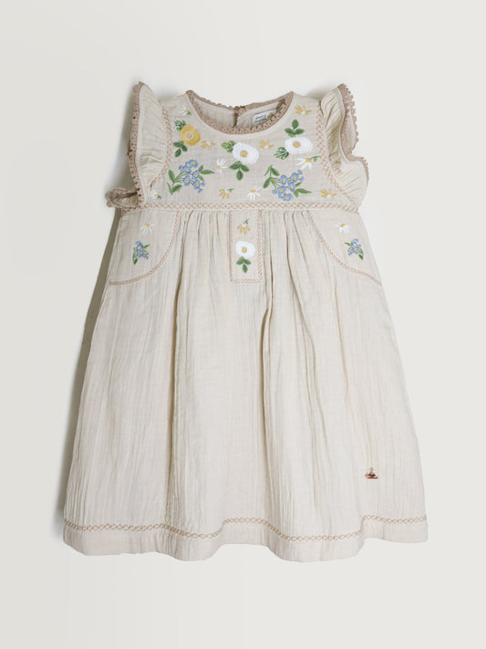 Cherry Crumble Beige Solid Adorable Dress