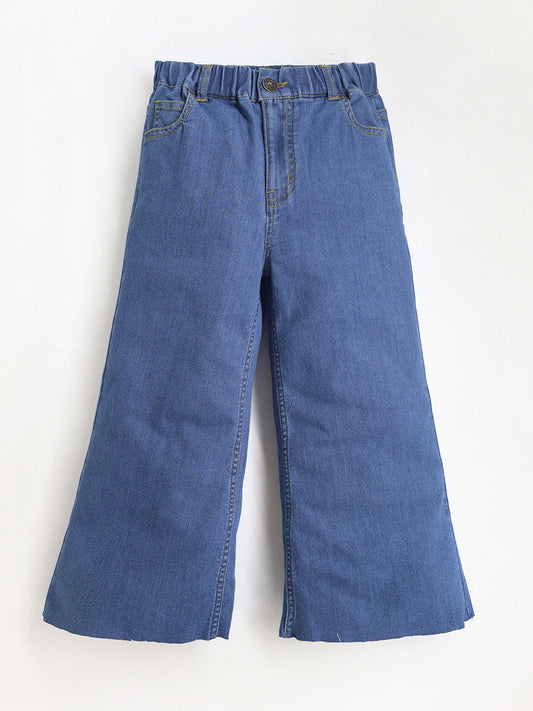 Cherry Crumble Blue Denim Denim Casual Wear Wide Leg Summer Jeans For Girls
