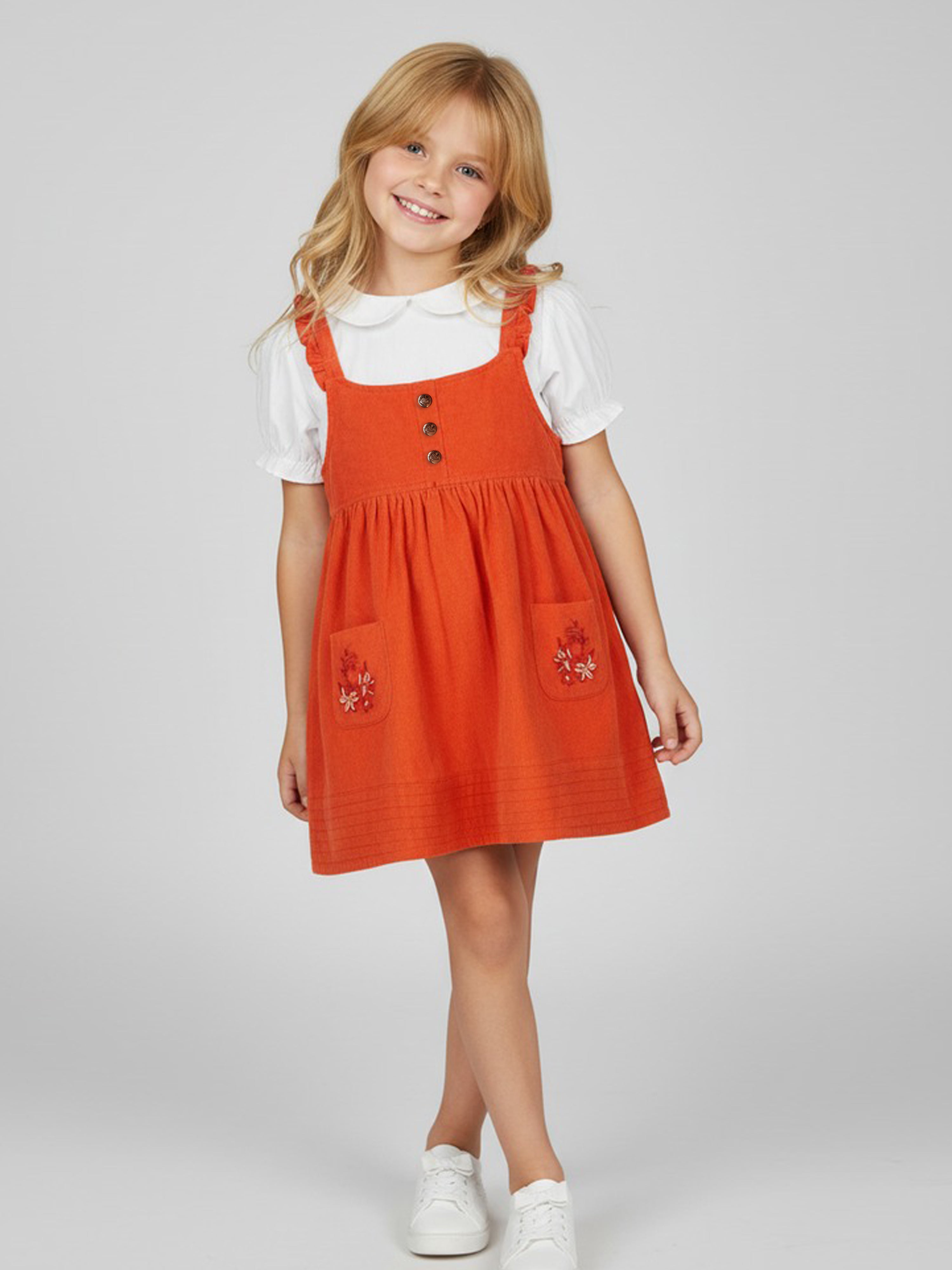 orange pinafore dress Burnt Orange Plaid Square Neck Mini Pinafore Dress