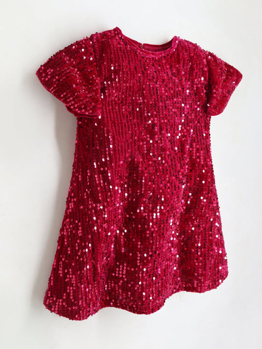 Cherry Crumble Pink Sequined Velvet Adorable Classic Dress