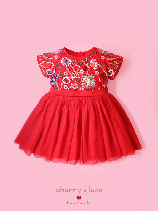Cherry Crumble Red Solid Cute Graceful Dress