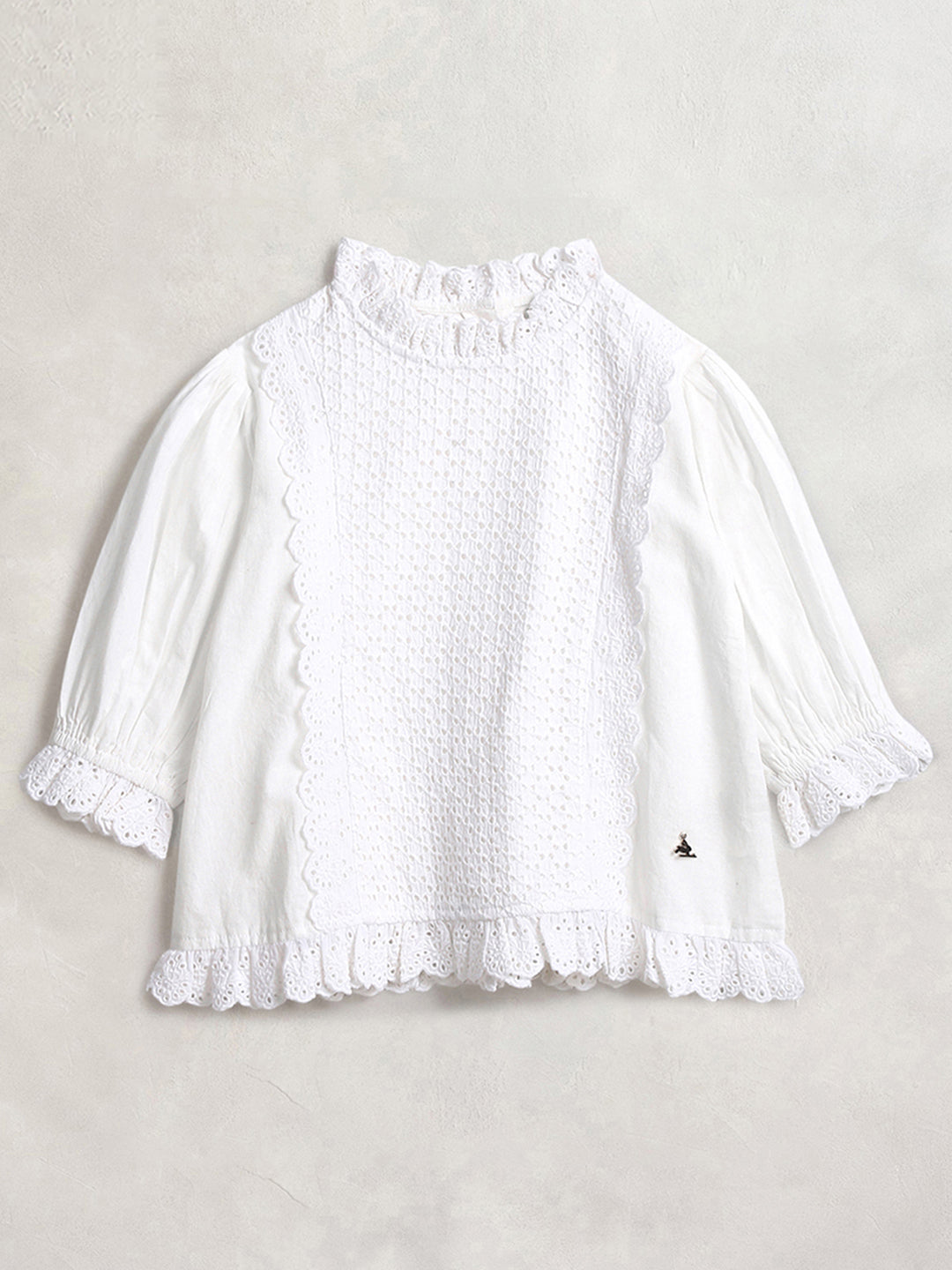 Cherry Crumble White Embroidered Trendy Smart Winter Top