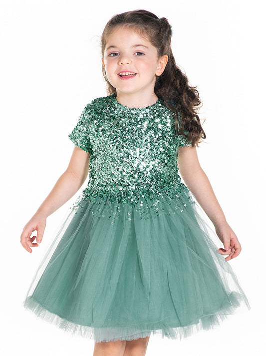 Cherry Crumble Green Sequined Cute Classic Dress
