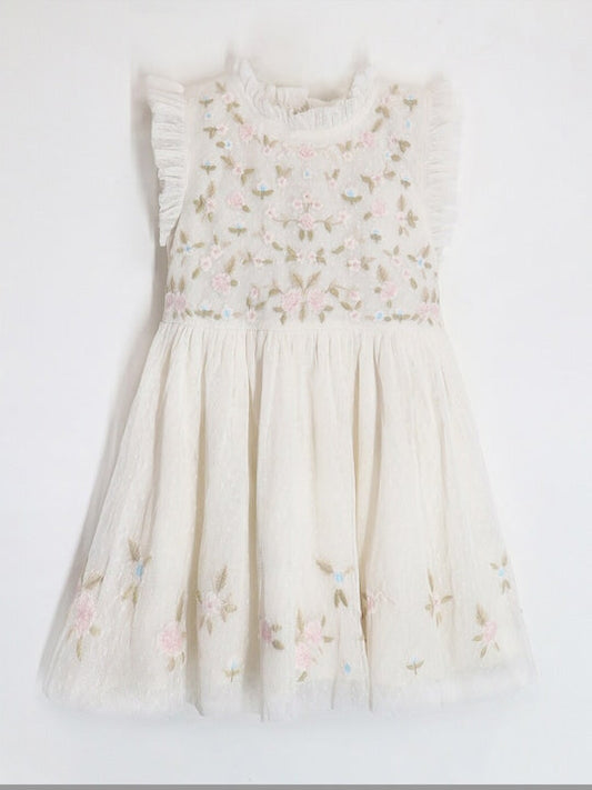 Cherry Crumble Cream Solid Embroidered Cozy Stylish Winter Dress