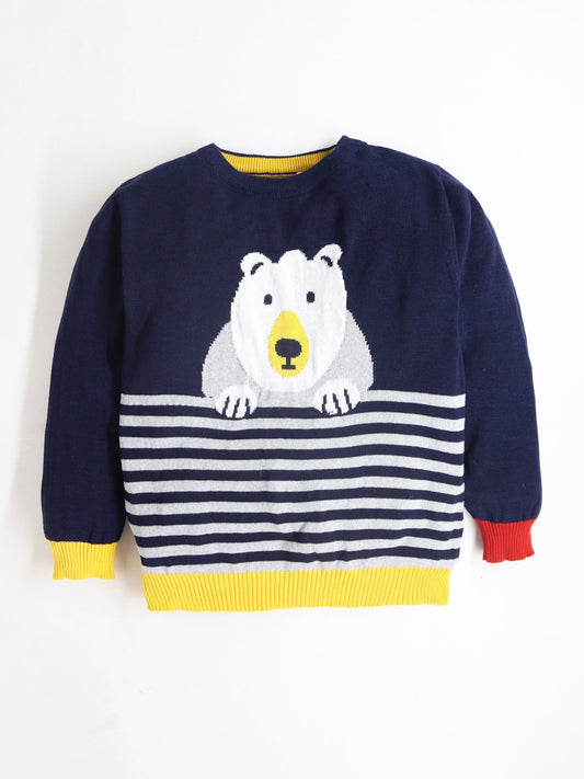 Cherry Crumble Navy Blue Striped Charming Graceful Winter Sweater