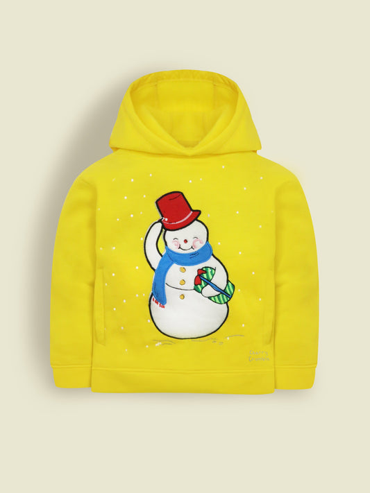 Cherry Crumble Yellow Solid Hooded Applique & Embroidered Unisex Sweatshirt