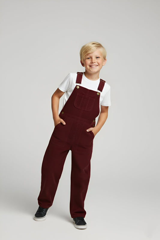 Girls Maroon Cotton Dungaree – Classic Summer Fit