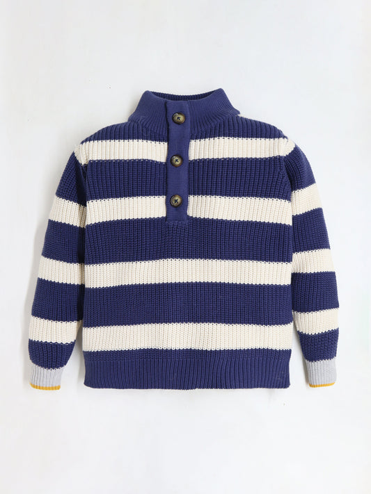 Cherry Crumble Navy Blue White Striped Lovely Winter Sweater
