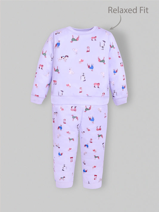 Cherry Crumble Sky Blue Printed Sweet Elegant Nightsuit