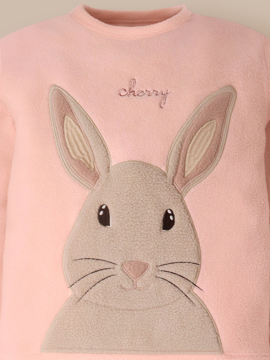 Cherry Crumble Peach Solid Applique Cozy Winter Nightsuit