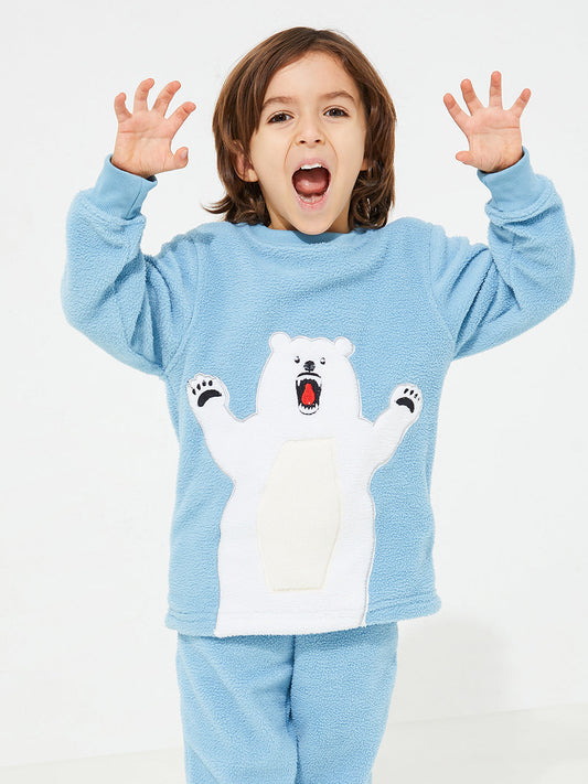 Cherry Crumble Sky Blue Applique Snug Smart Winter Nightsuit