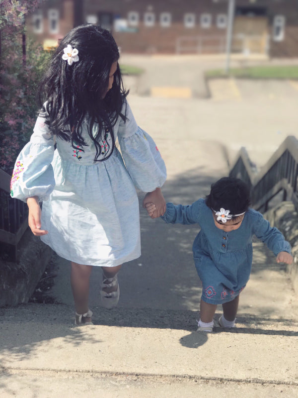 Pretty Embroidered Denim Dress for Girls
