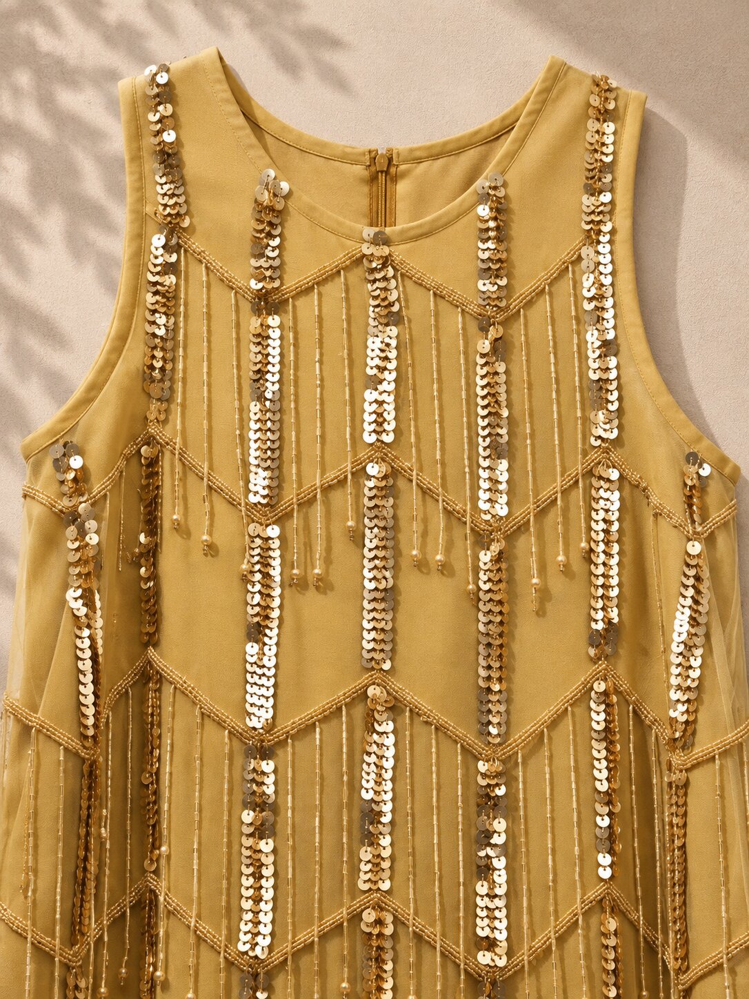 Girls Beige Chevron Sequin Party Dress