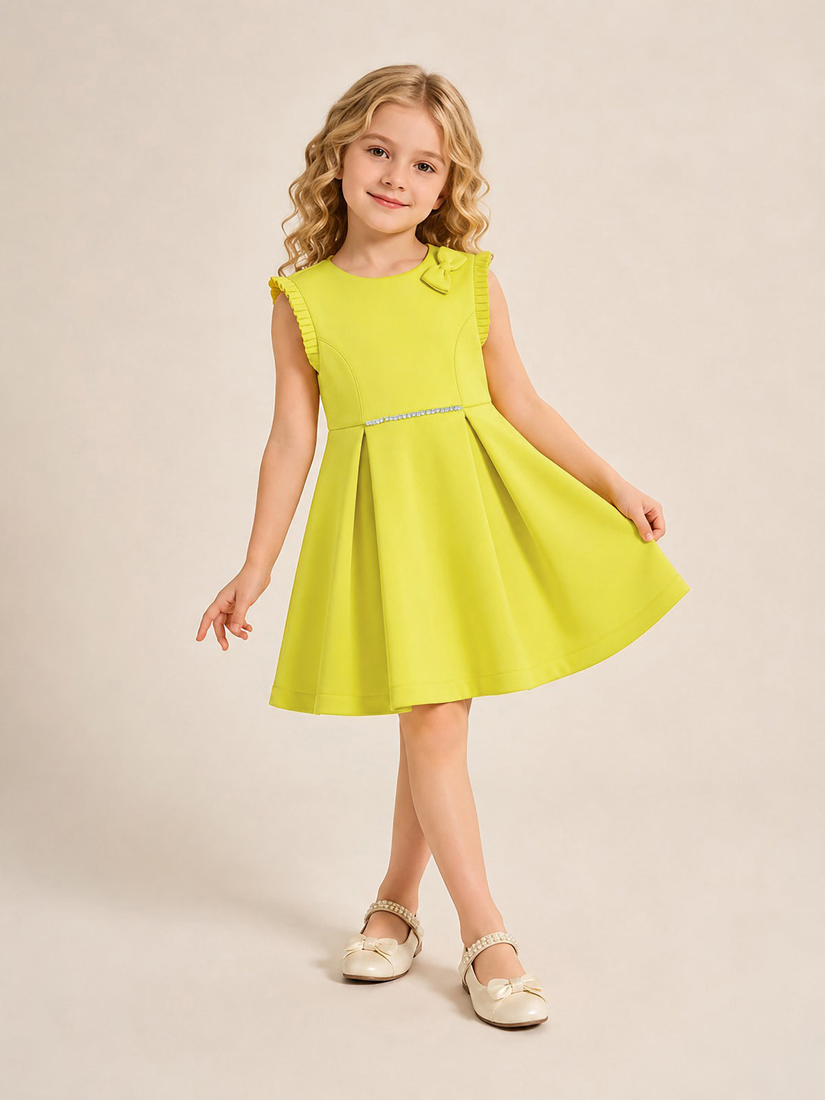 Girls Yellow Pleated Fit & Flare Party Dress