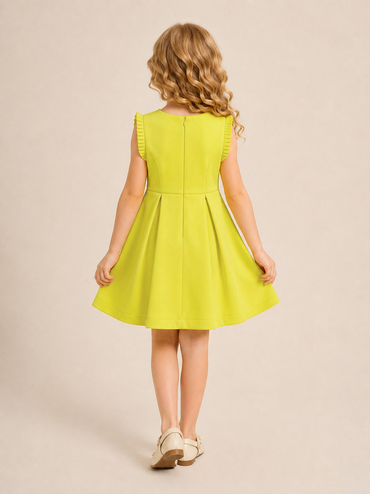 Girls Yellow Pleated Fit & Flare Party Dress