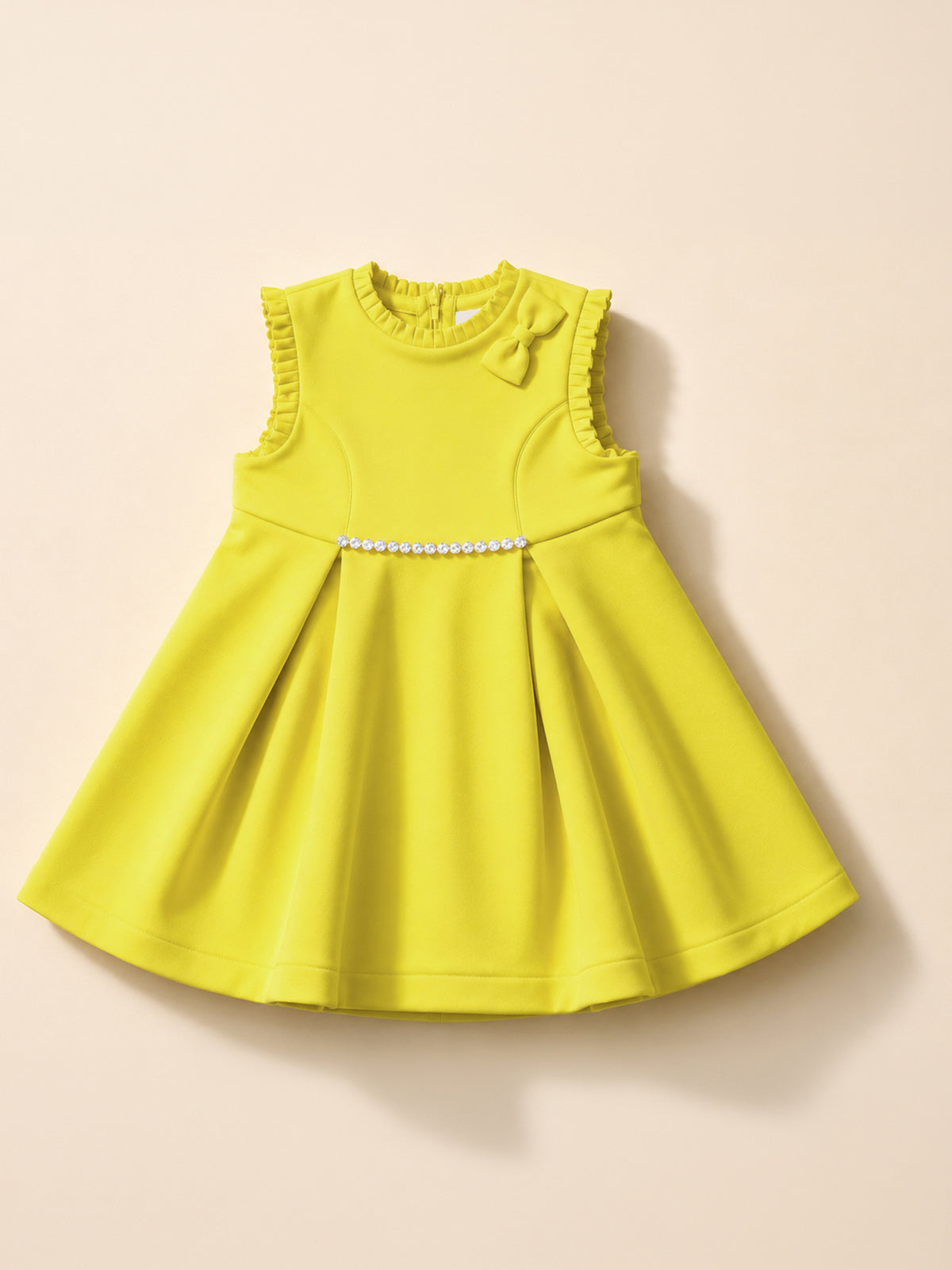 Girls Yellow Pleated Fit & Flare Party Dress