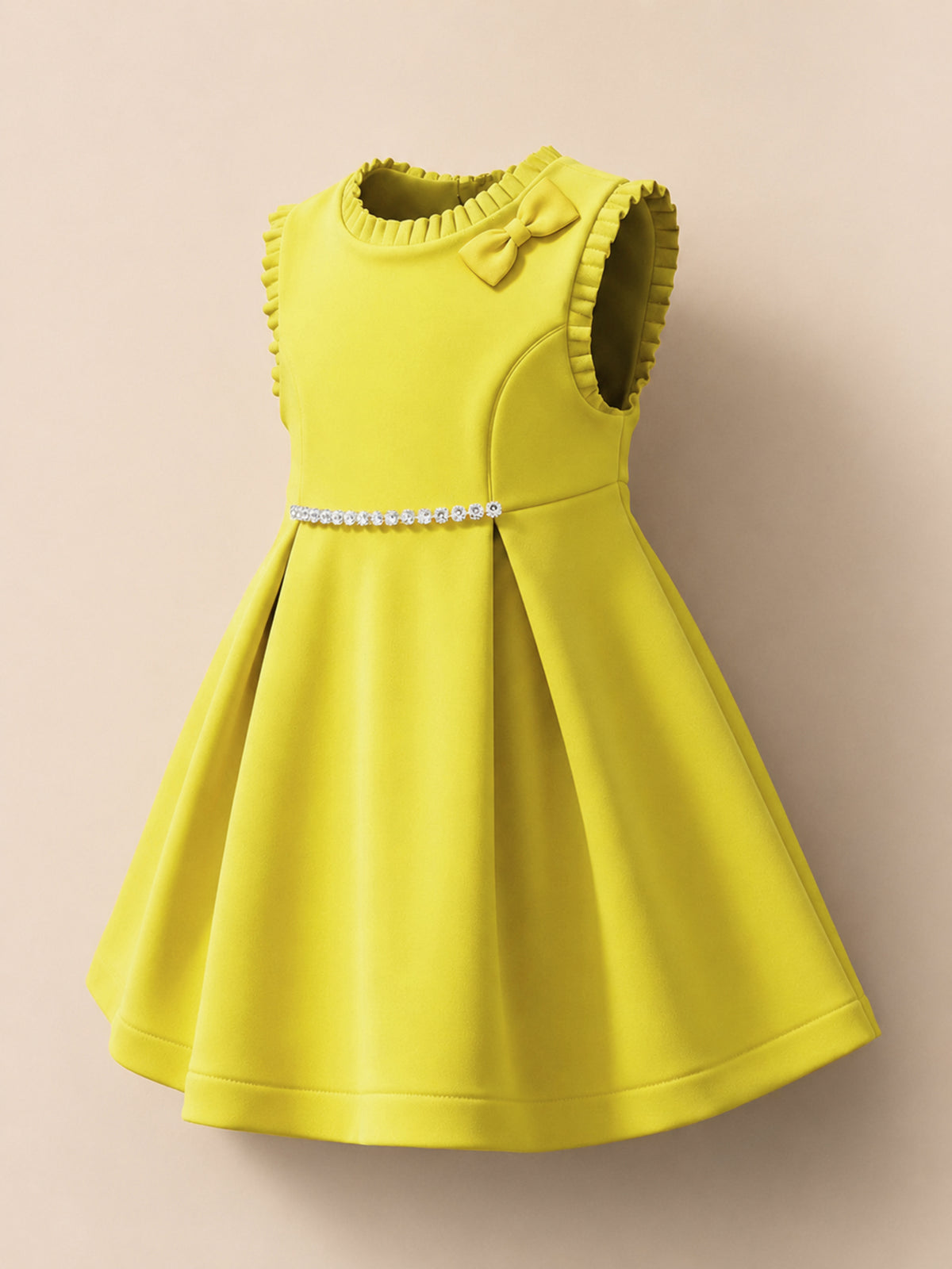 Girls Yellow Pleated Fit & Flare Party Dress