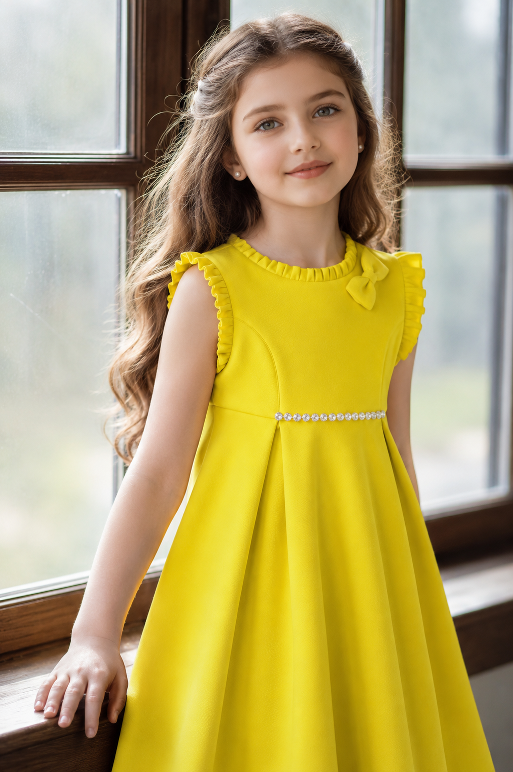 Girls Yellow Pleated Fit & Flare Party Dress