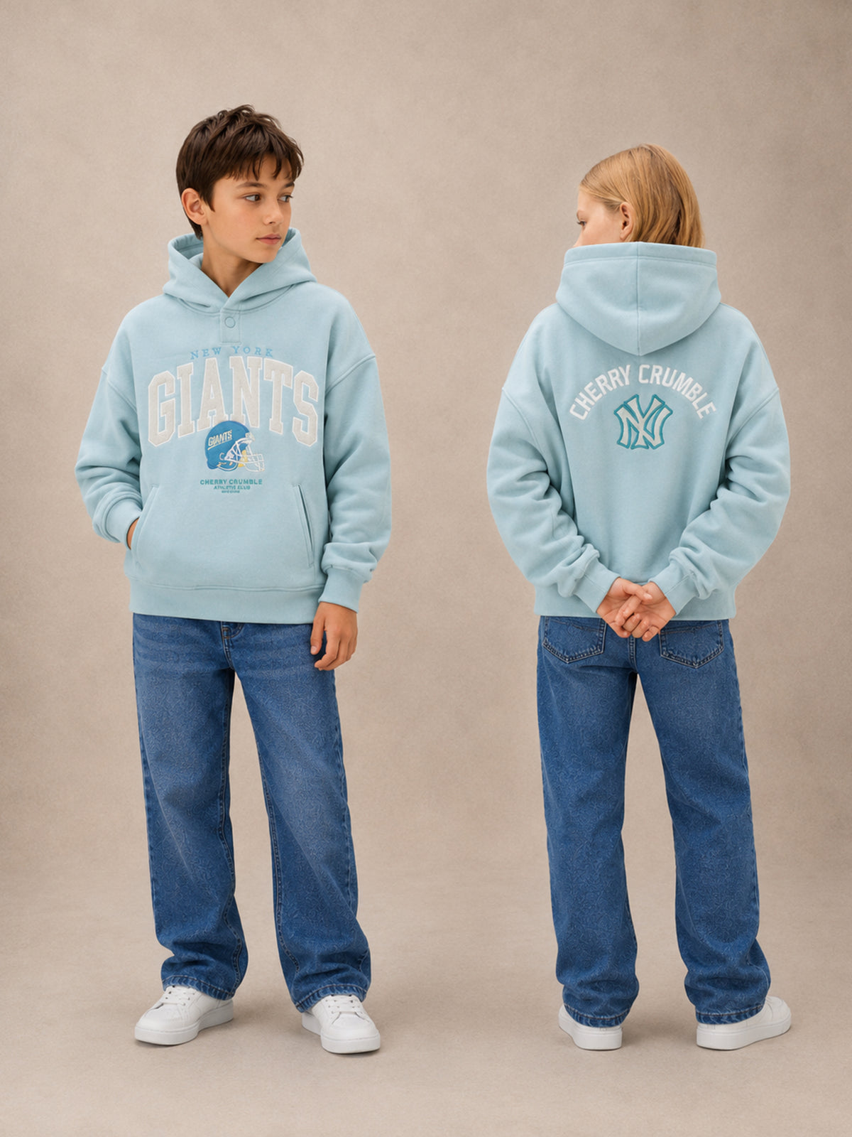 Kids Unisex Typographic Print Sea Green Hooded Sweatshirt