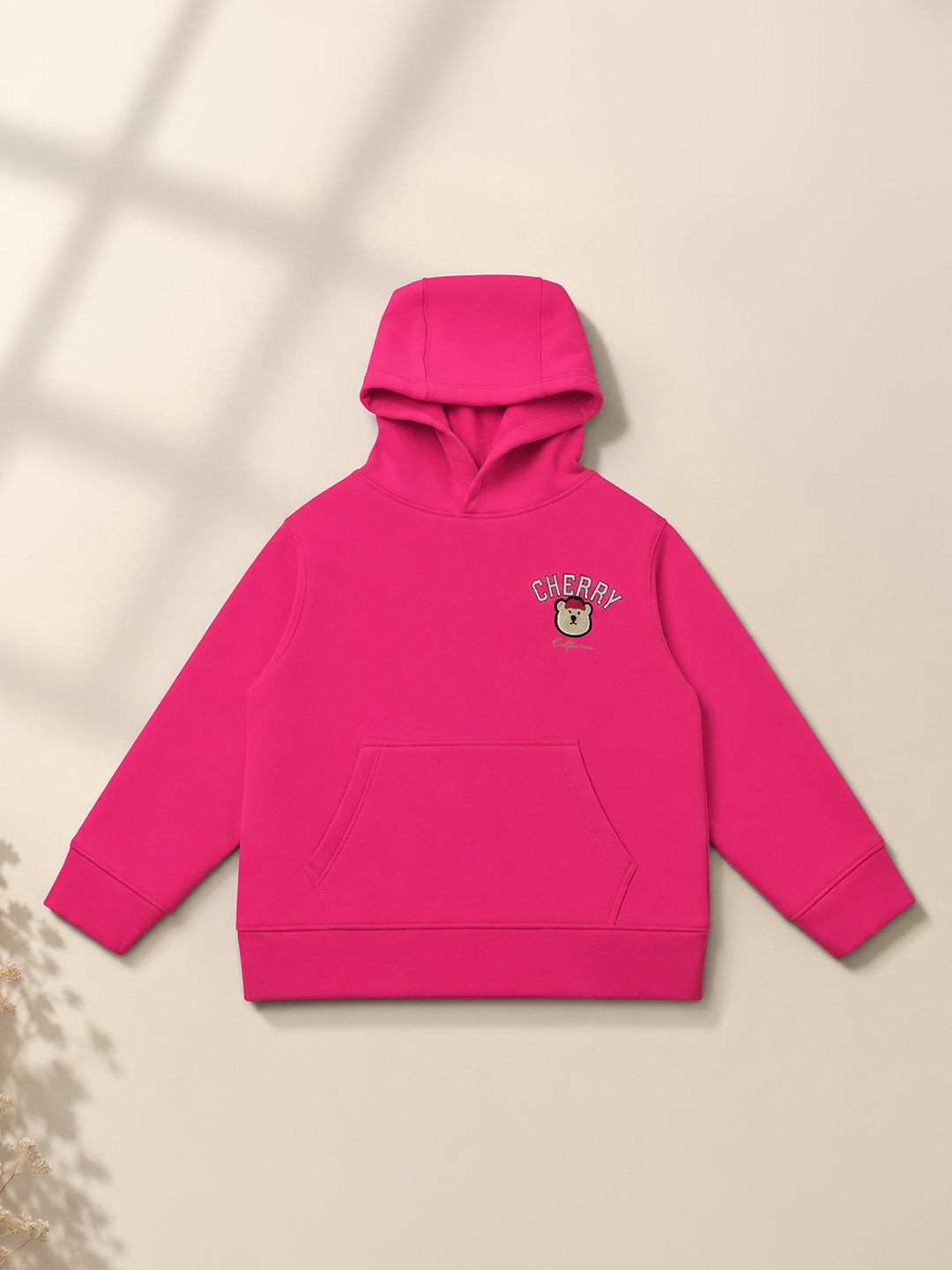 Cherry Crumble Girls Pink Solid Polyester Straight Hoodi