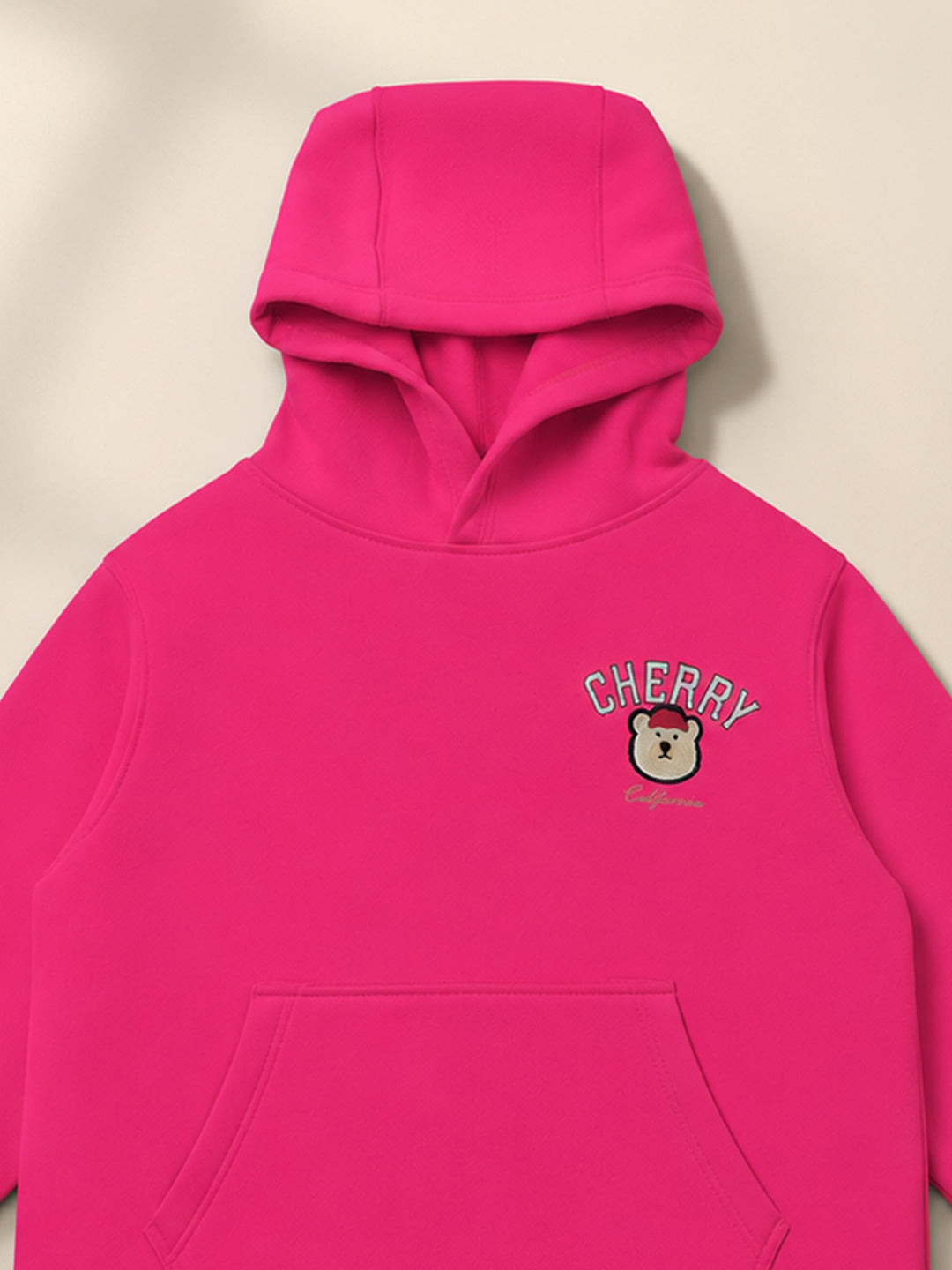 Cherry Crumble Girls Pink Solid Polyester Straight Hoodi