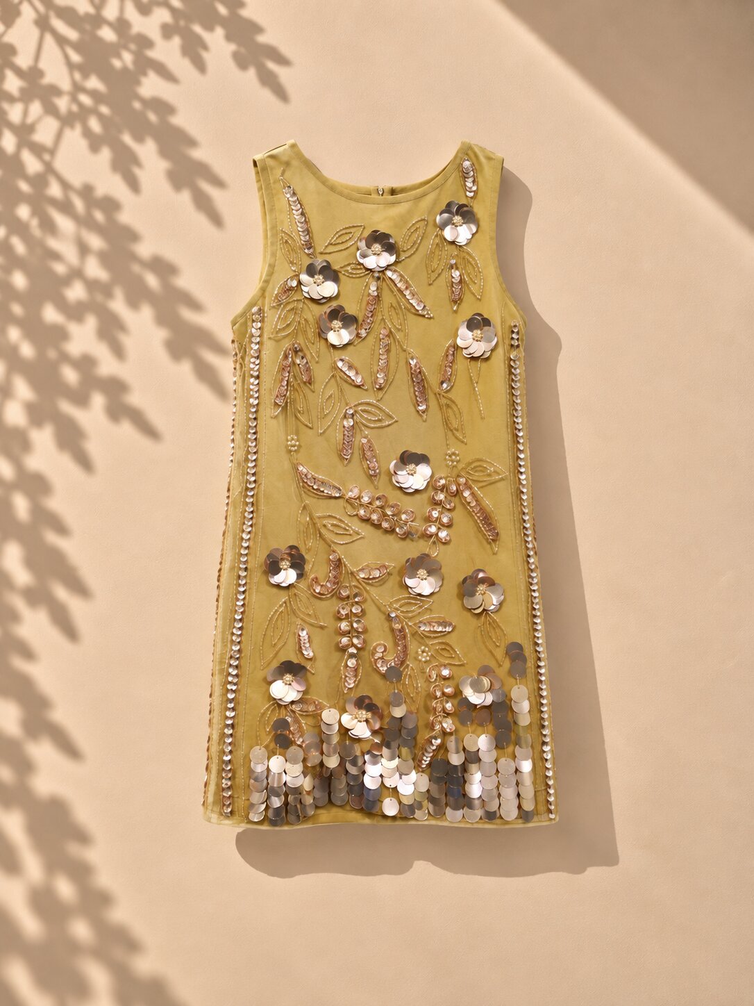 Girls Beige Sequin Embellished Party Wear Dress