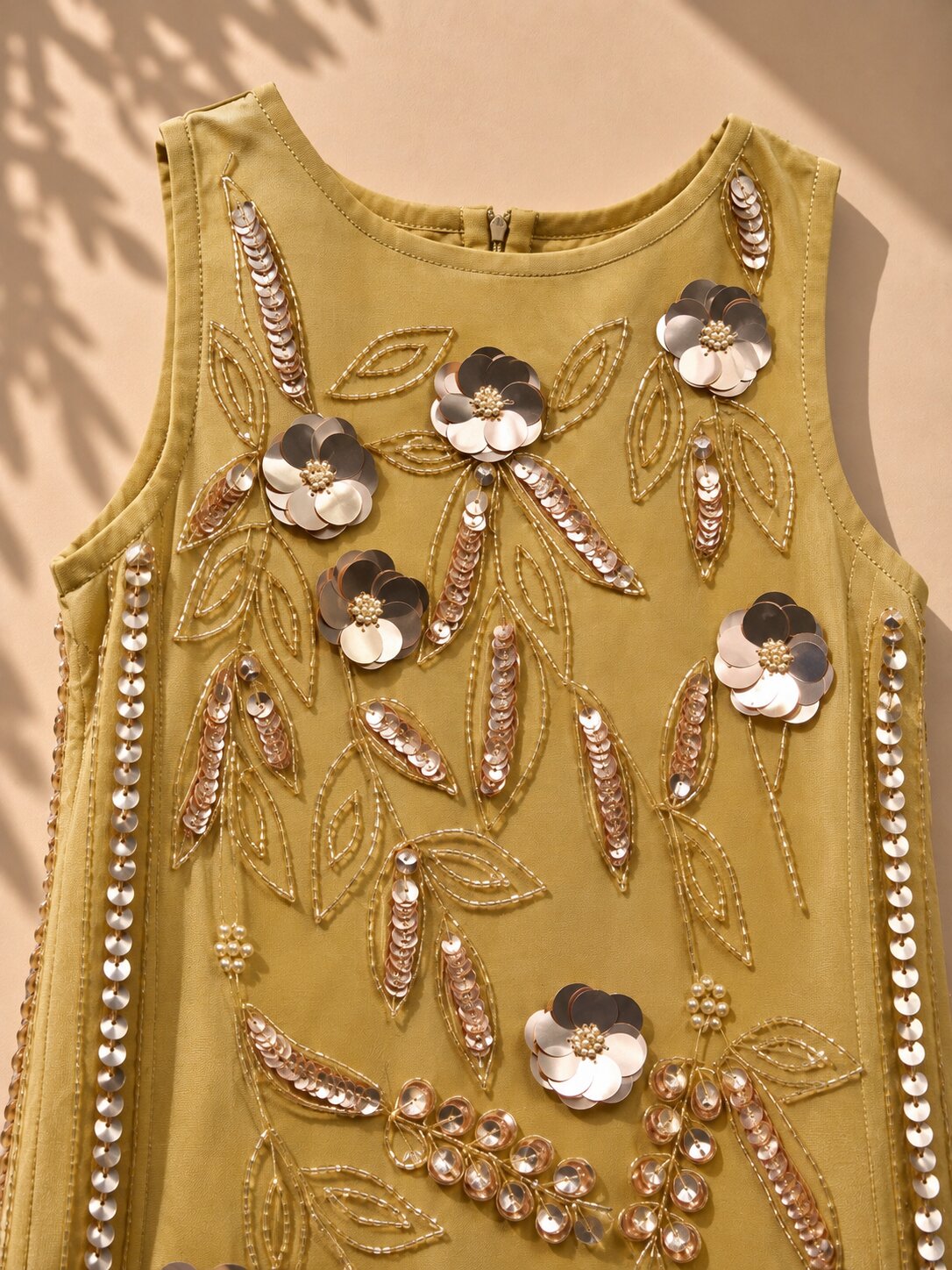 Girls Beige Sequin Embellished Party Wear Dress