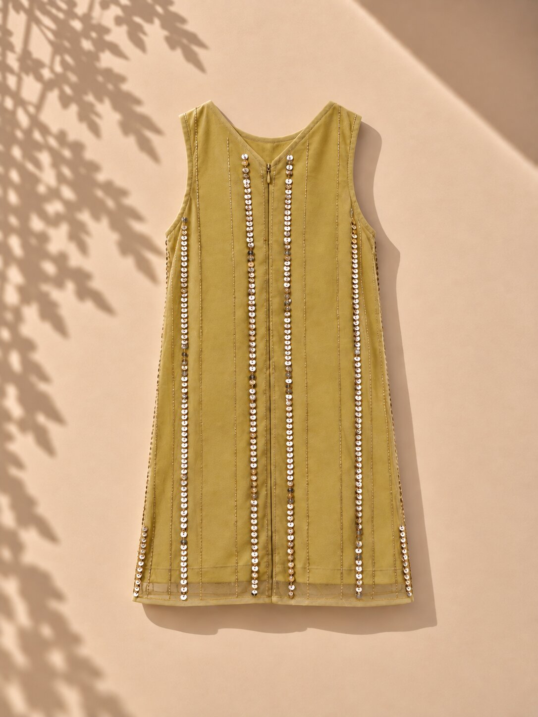 Girls Beige Sequin Embellished Party Wear Dress