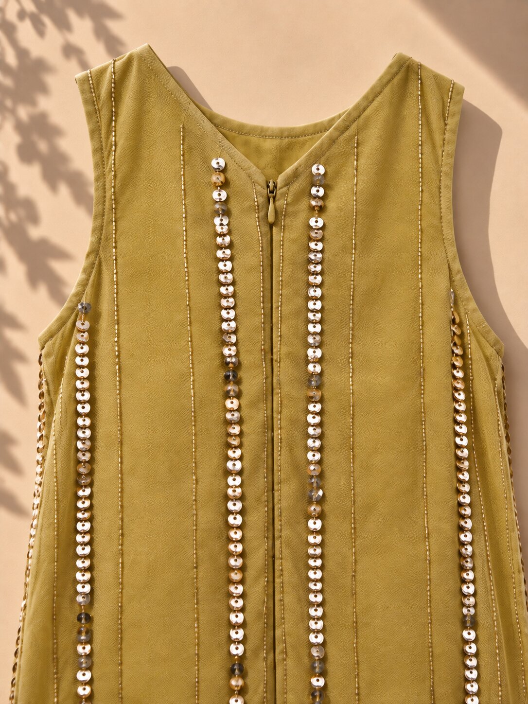 Girls Beige Sequin Embellished Party Wear Dress