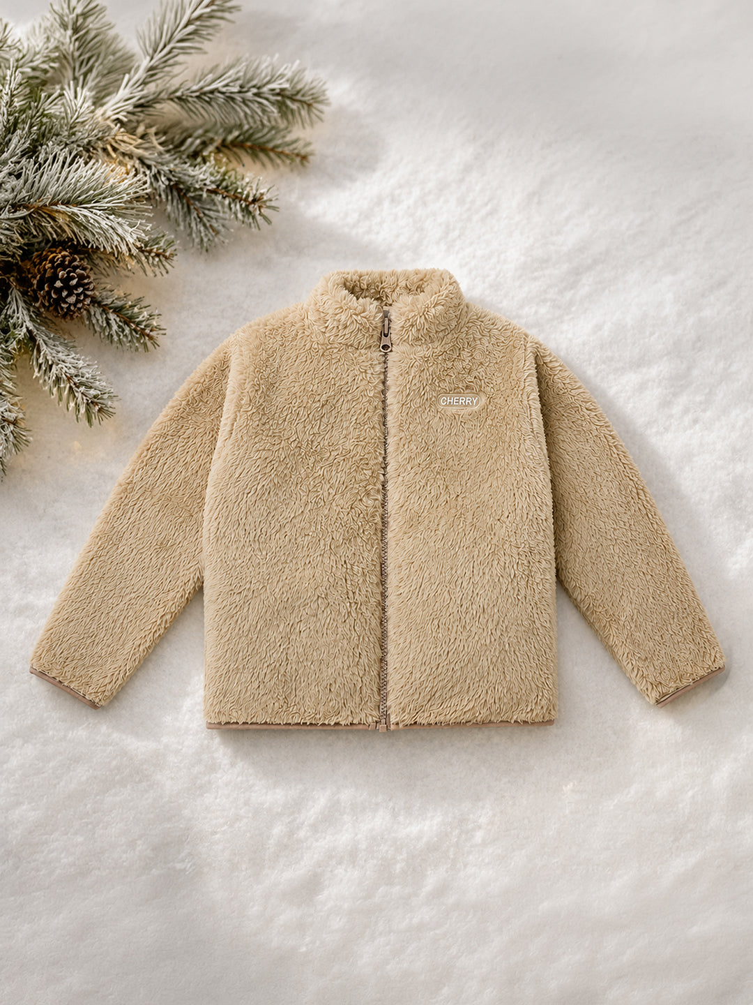 Unisex Kids Beige Teddy Fleece Winter Co-ord Set
