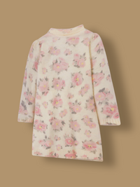 Brighten up your girl's winter wardrobe with the Cherry Crumble Multicolor Allover Print Sweater Dress, a perfect blend of warmth, comfort, and playful design.