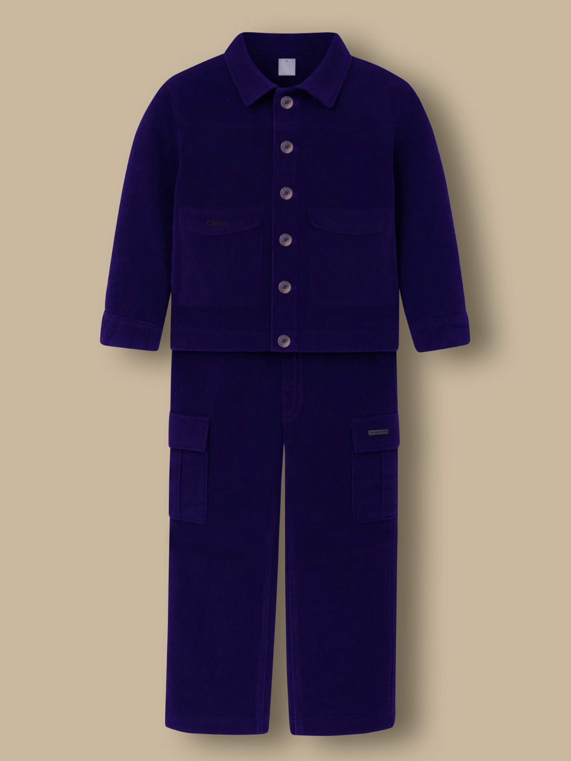 Cherry Crumble blue cotton winter jacket and pants set for kids