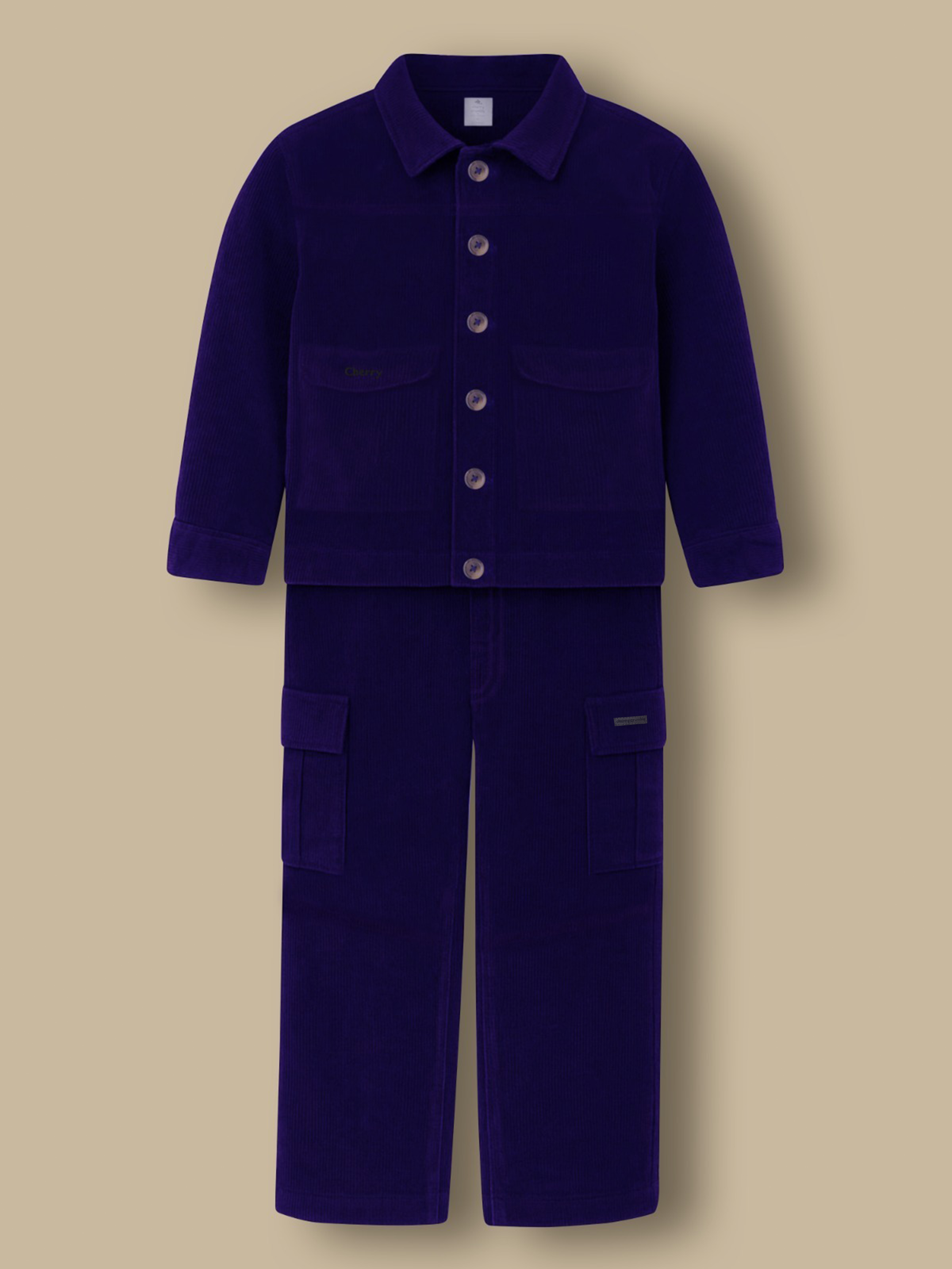 Cherry Crumble blue cotton winter jacket and pants set for kids