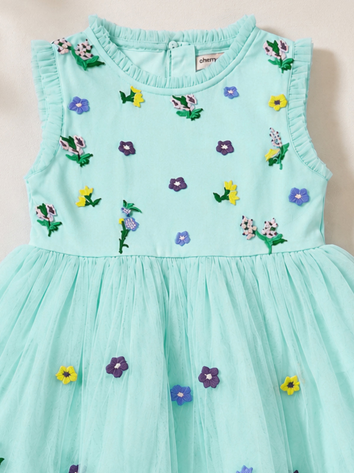 Girls Blue Embroidered Sleeveless Fit & Flare Dress