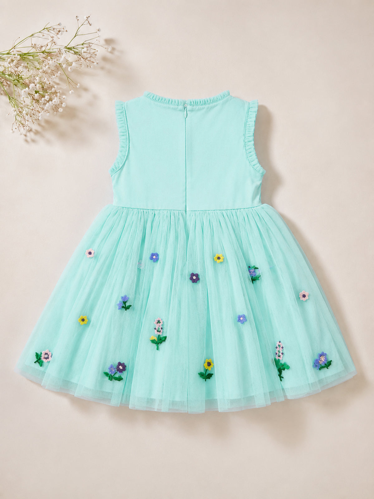 Girls Blue Embroidered Sleeveless Fit & Flare Dress