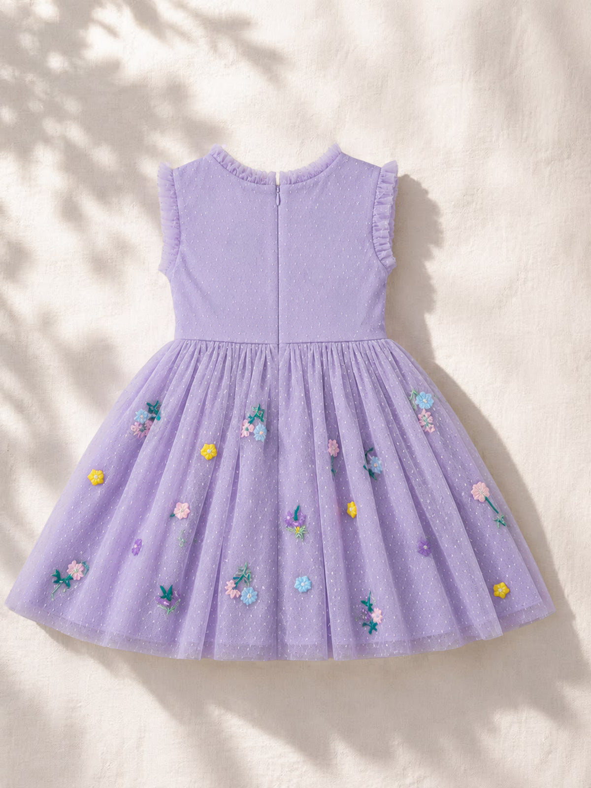 Girls Lavender Floral Embroidered Tulle Party Dress