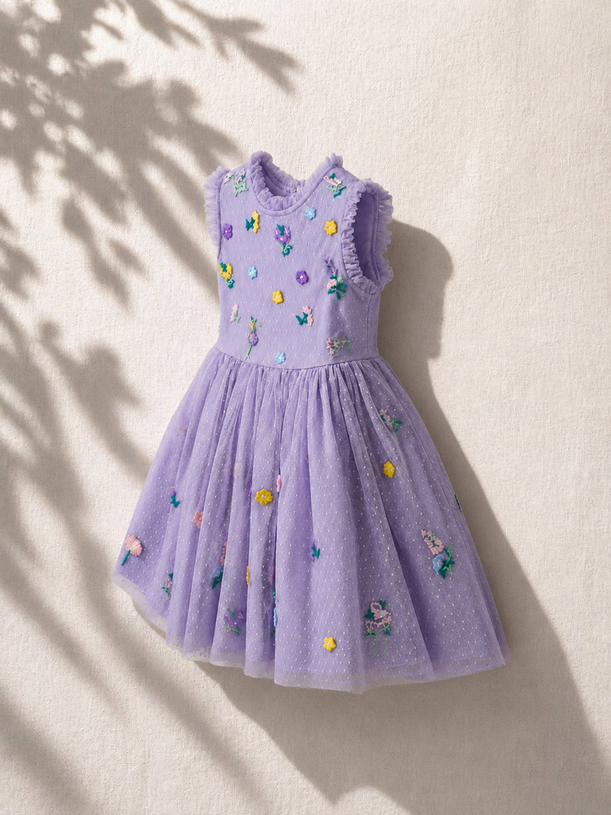 Girls Lavender Floral Embroidered Tulle Party Dress