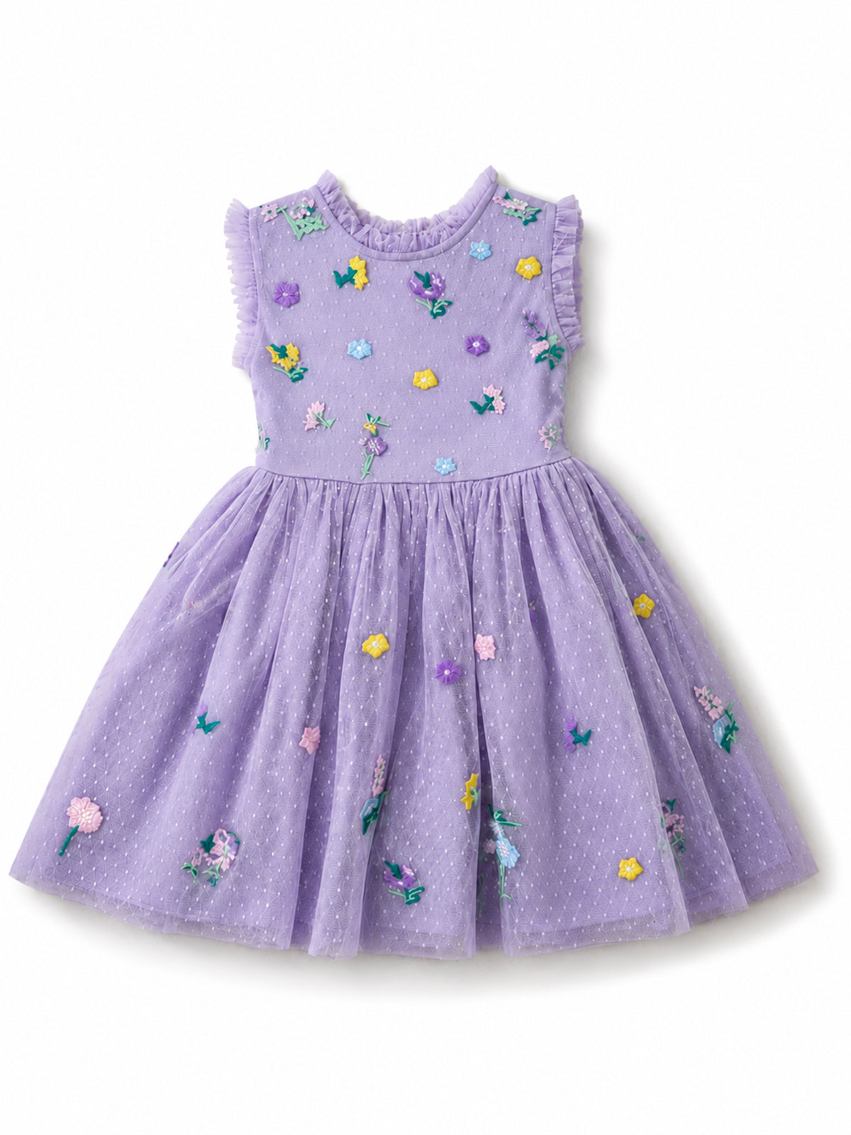 Girls Lavender Floral Embroidered Tulle Party Dress
