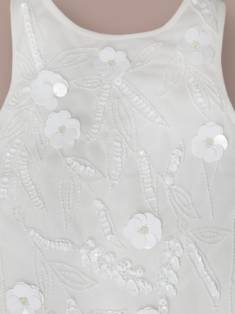 Make your little girl sparkle at any special occasion with the Cherry Crumble White Party Wear Summer Dress. Crafted from a luxurious blend of poly net and poly knit.