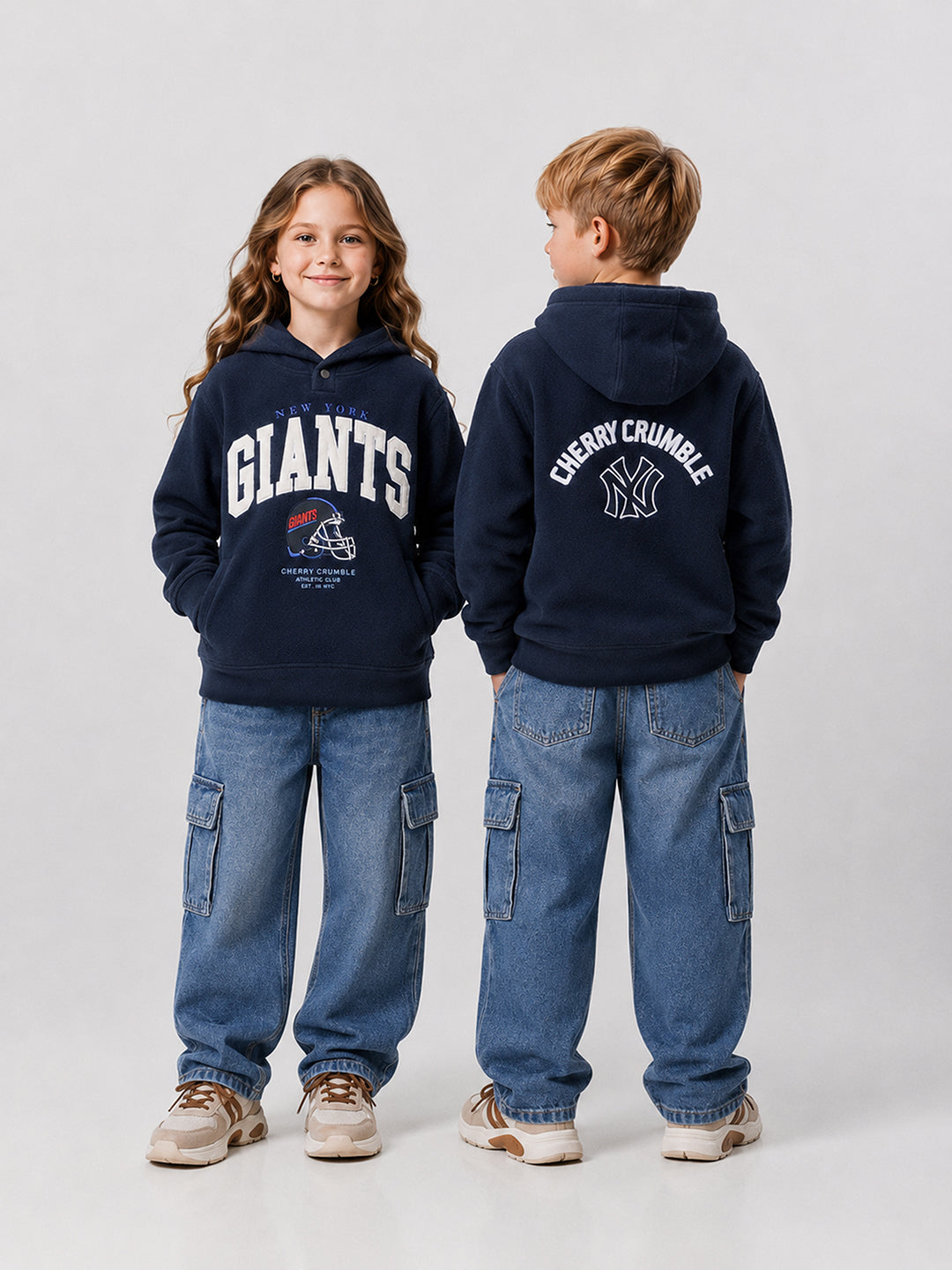 Kids Unisex Typography Print Navy Blue Hooded Sweatshirt