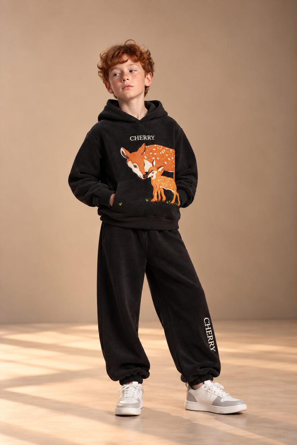 Kids Unisex Black Animal Patchwork Hoodie with Joggers Co-Ord Set