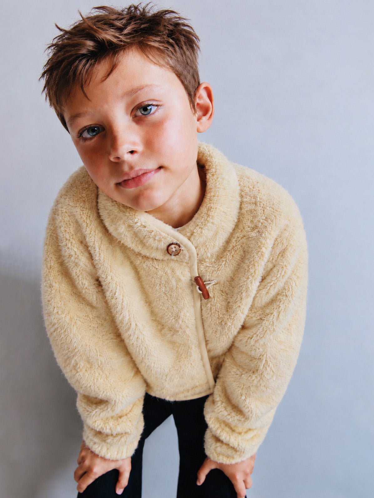 Kids Unisex Beige Fleece Winter Jacket