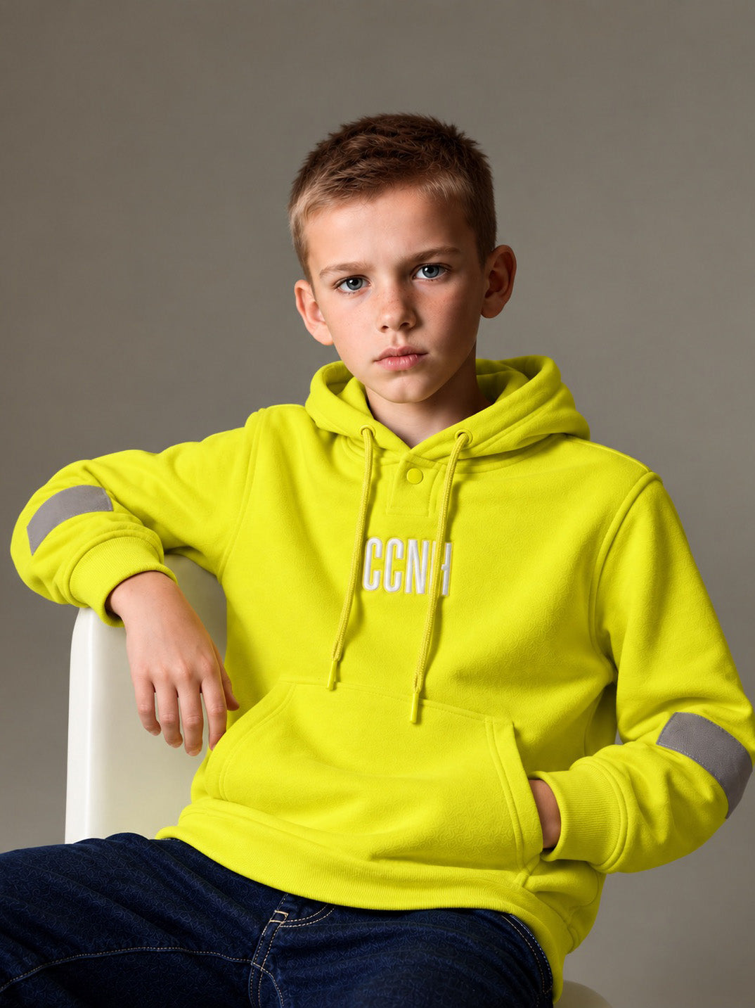 Kids Unisex Neon Yellow Reflective Detail Hoodie