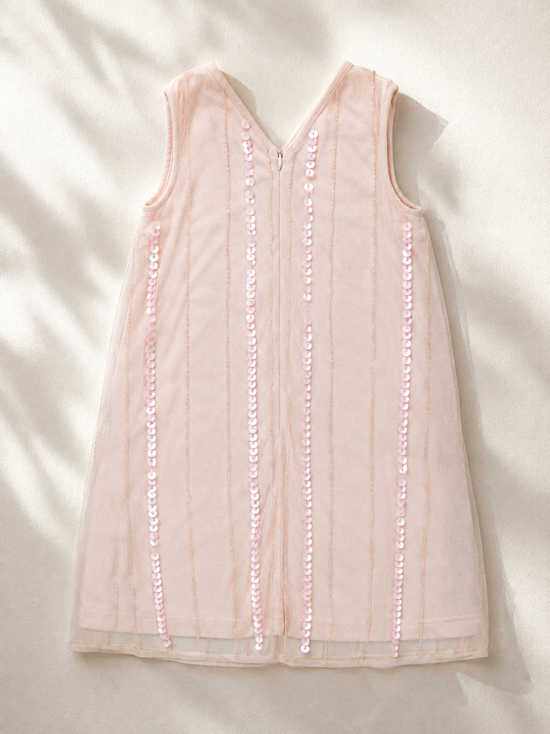 Peach Sequin Embellished Floral Shift Party Dress